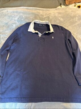 Ralph Lauren Navy Long-Sleeve Polo with White Collar Detail